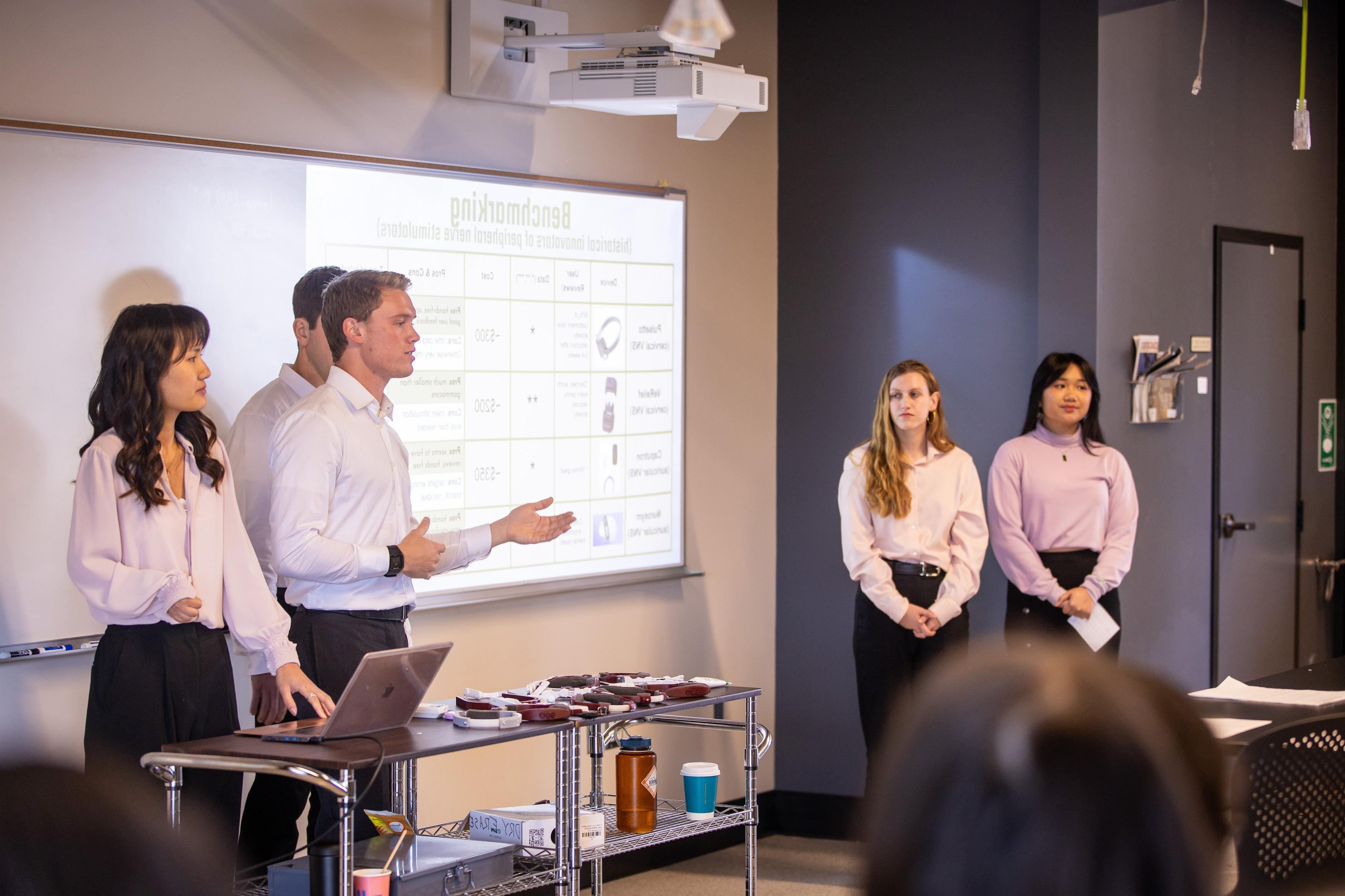 group of students presenting in a classroom